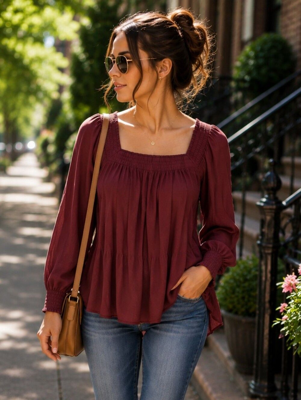 Lauren Conrad Flowy Maroon Blouse